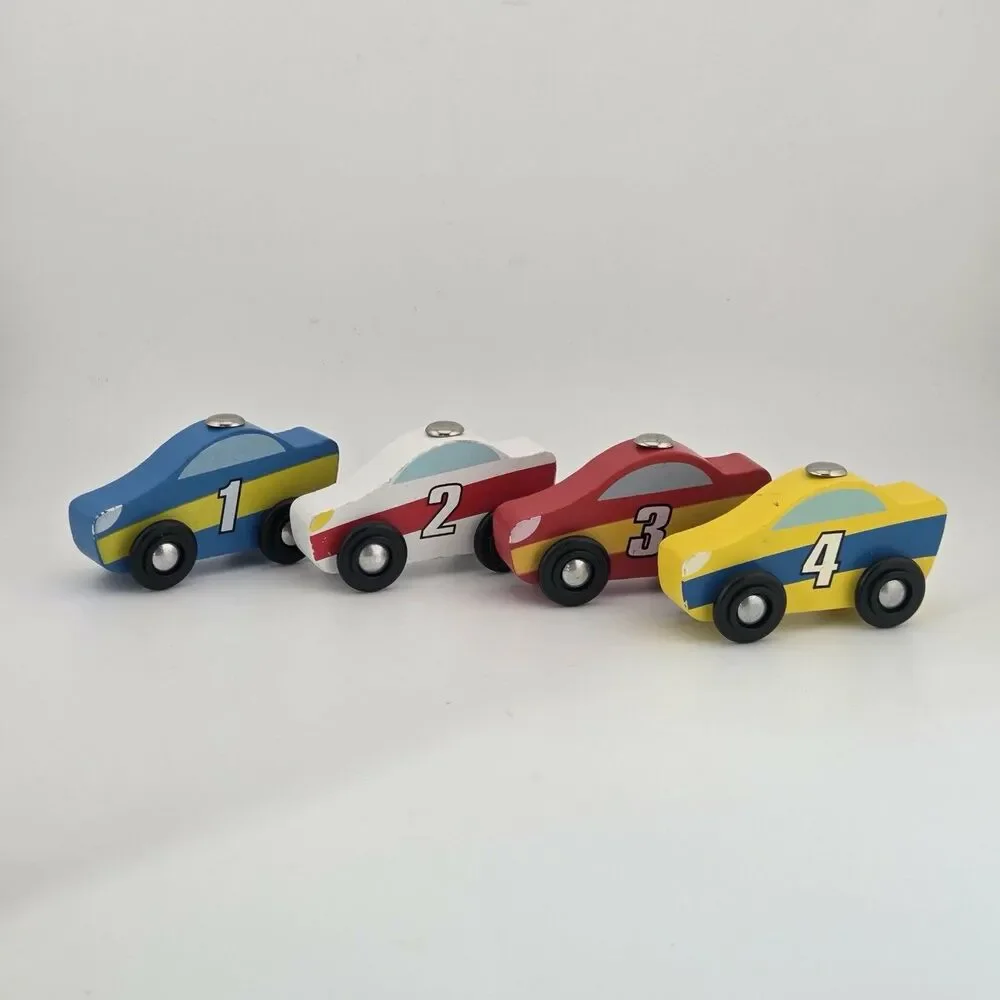 Melissa and Doug Wood Race Car Loader Replacement Set 1-4 Red Blue White Yellow
